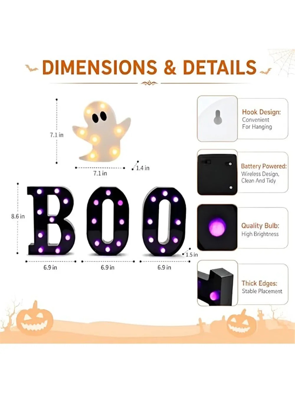 Autumn Halloween Decorations BOO Marquee Letters with Ghost Light Purple LED